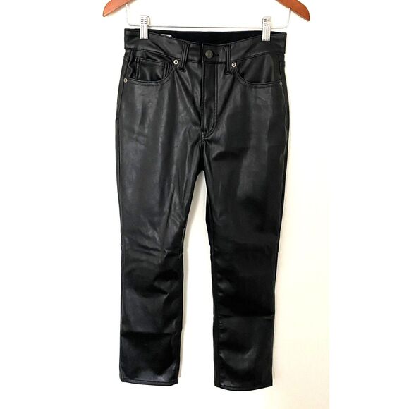 Gap Vintage Slim High Rise Vegan Leather Black Pants Ankle Length Flattering 2P - Picture 2 of 12